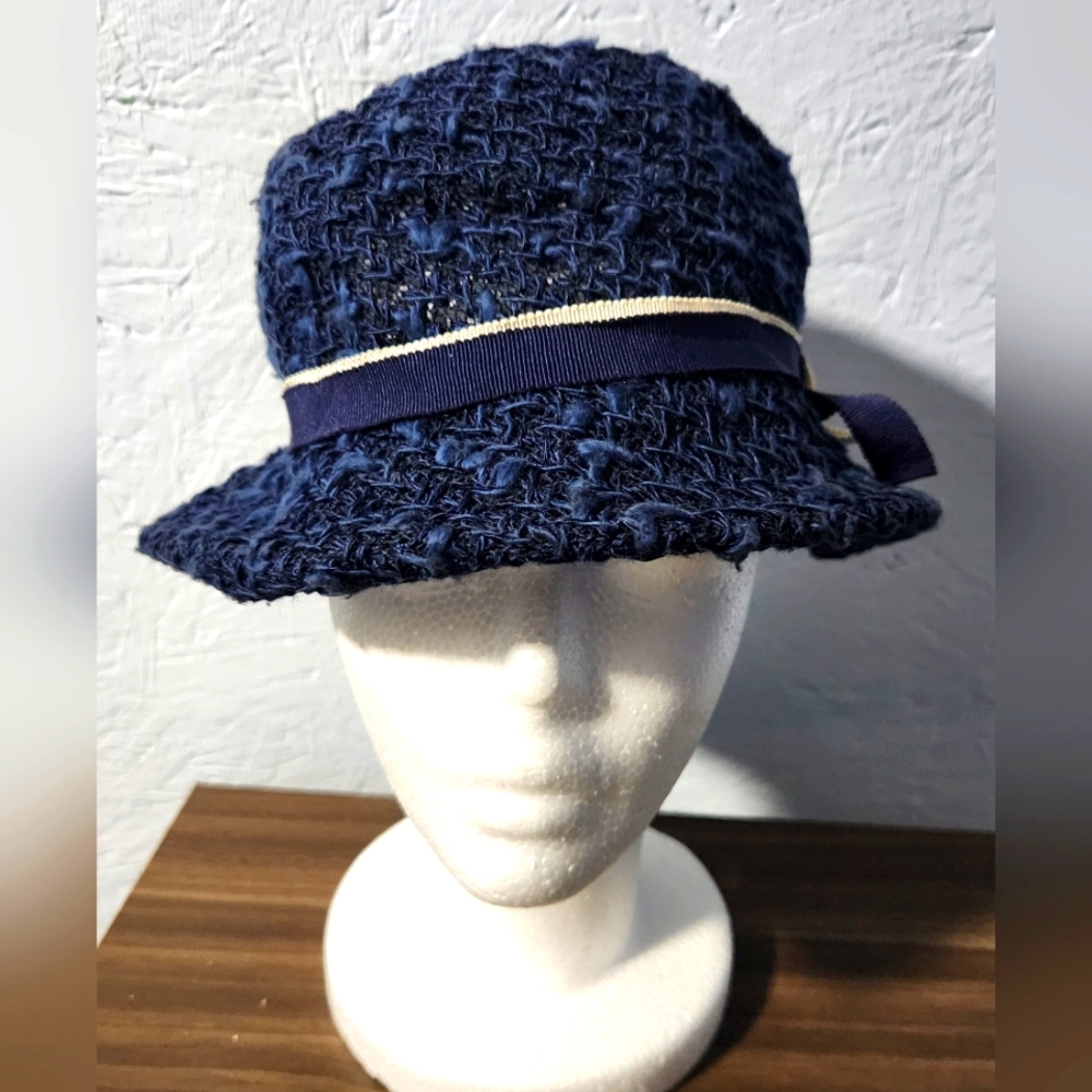 Vintage Blue Woven Cloche Hat